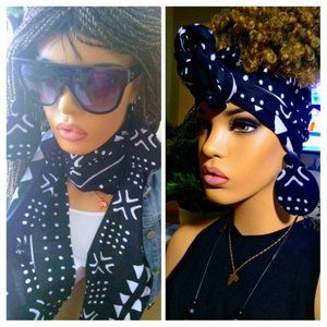 COPY - Set 2 Mudcloth Head Wrap /African Print Head Wrap, African Head Wrap, Wr…